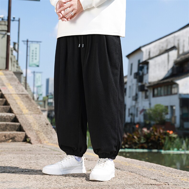 风秋季新款灯芯绒长裤子男束脚裤日系复古大码休闲裤K18-P35图片