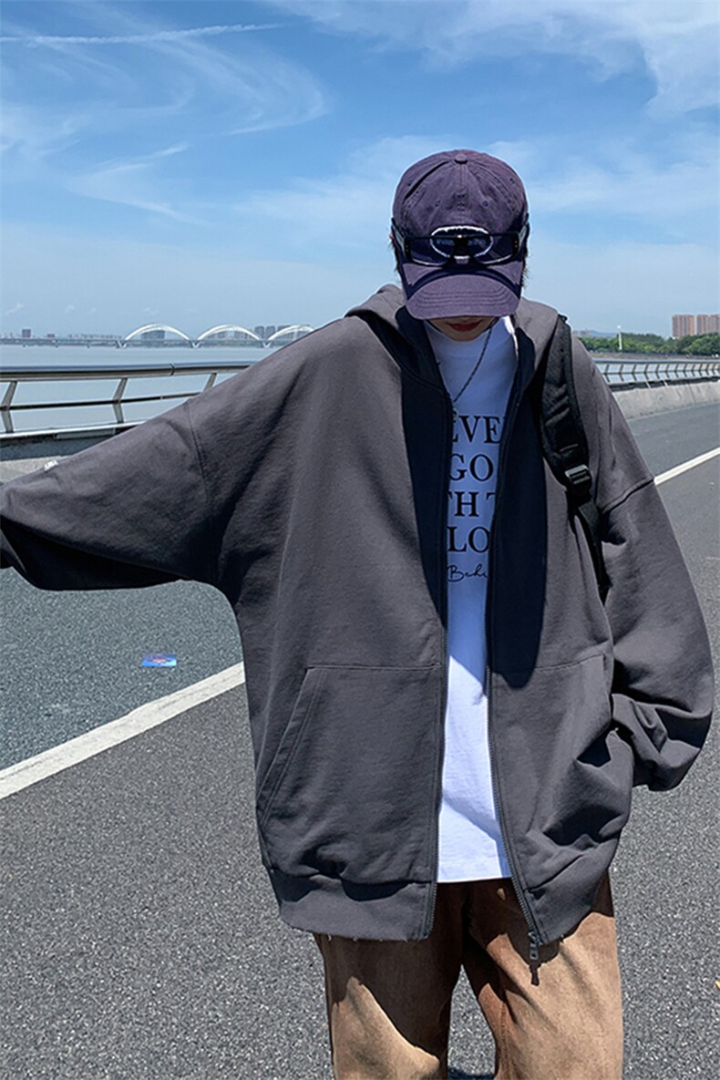 XZ213-JK20-P85控98港风大码纯色ins高街潮牌简约开衫连帽卫衣,男装卫衣,星座213