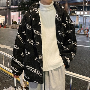 1港风定制LOGO羊羔毛棉衣大码M-5XL连帽棉衣外套男78710P105控148图片