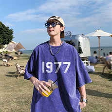 得物品质纯棉重磅水洗潮牌青少年宽松圆领短袖T恤B219-Y336-P35，男装T恤，电商B219