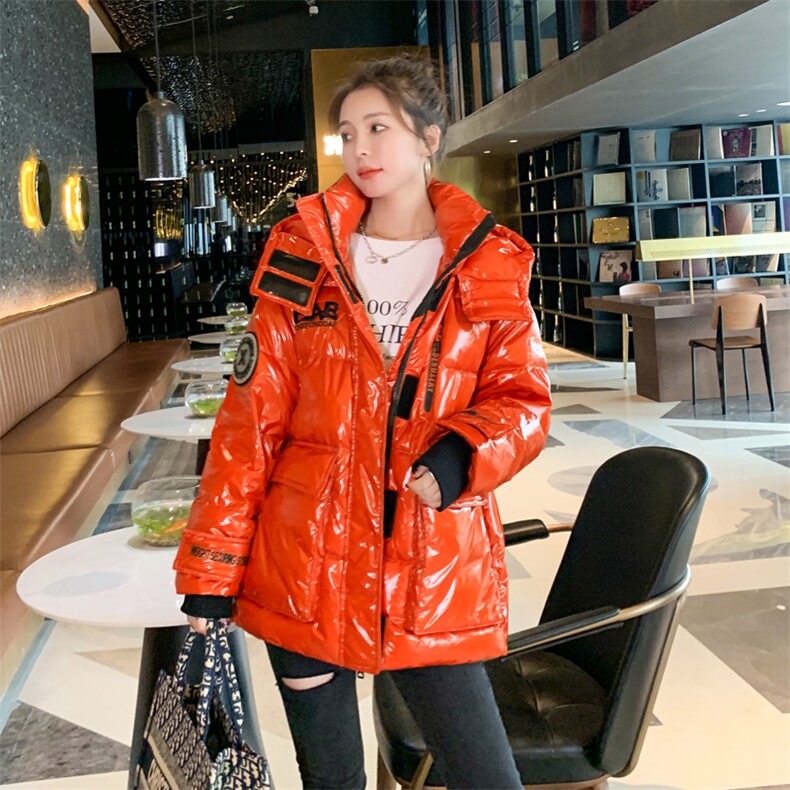 时尚羽绒服女新款韩系亮面短款小个子百搭免洗白鸭绒加厚外套图片