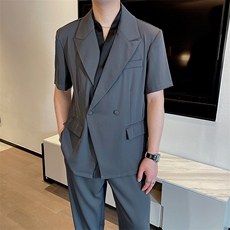 吴磊同款夏痞帅冰丝薄款短袖西服套装男时尚西装两件套TZ257-P150，男装西服，电商B267