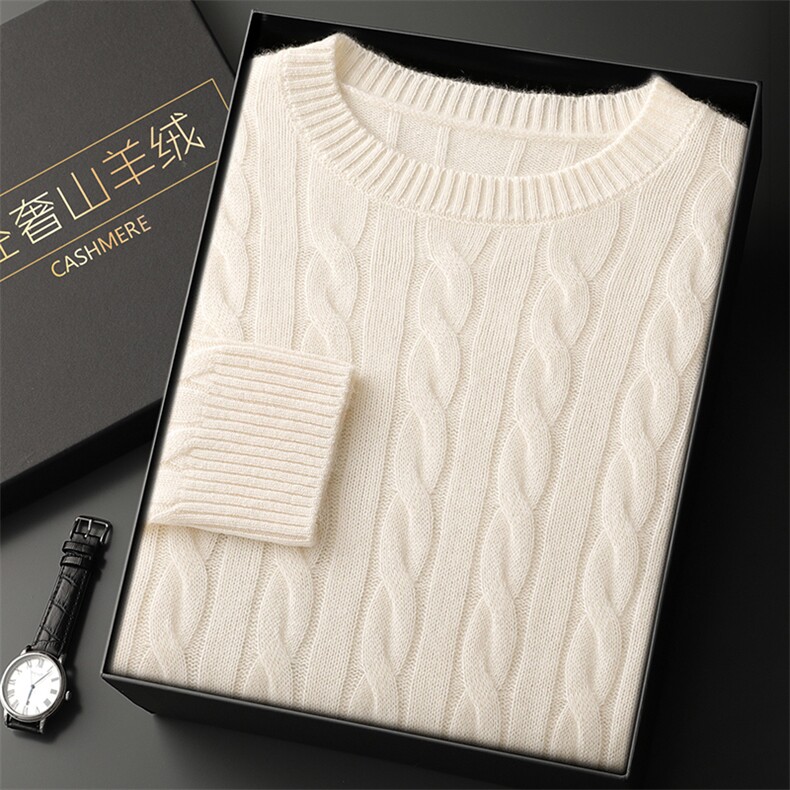 2025年秋季新款百搭男士圆领麻花套头，男装羊绒套衫，九爵羊绒