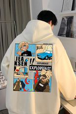 美式复古宽松落肩袖连帽卫衣潮流动漫印花JK23370特批35-控58，男装卫衣，星座605(原A050)