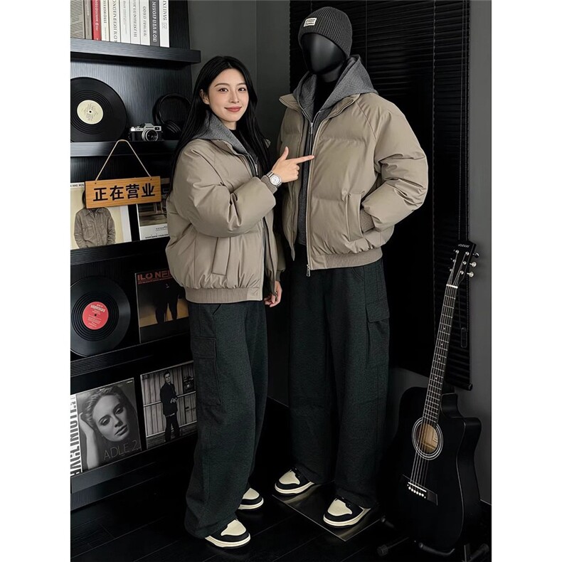 美式复古PU皮假两件连帽棉服男款冬季2026新款加厚保暖外套面包服,男装棉衣,星座506A
