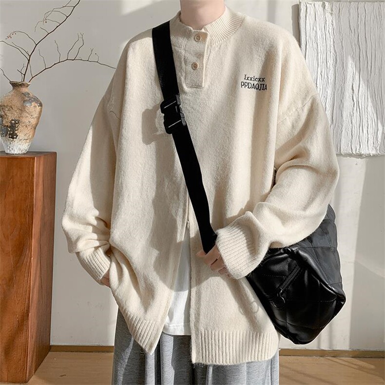 时尚休闲纽扣半高领拉链字母刺绣宽松针织毛衣男MY120-特P50控98，男装针织衫/毛衣，电商A001