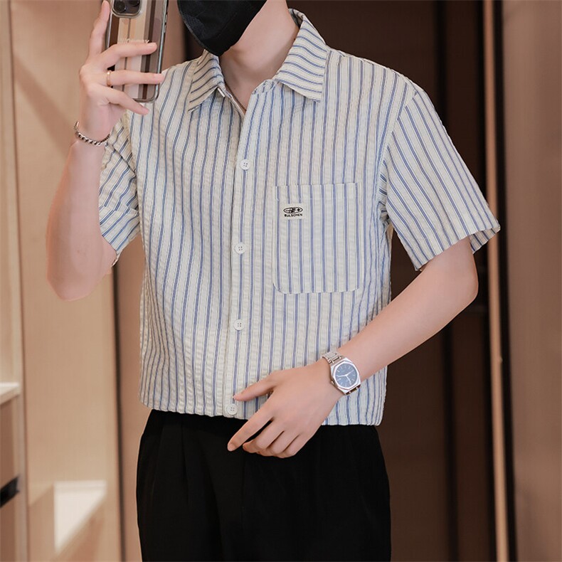 大货条纹衬衫男短袖夏季2025新款帅气衬衣C317-C803-P50图片