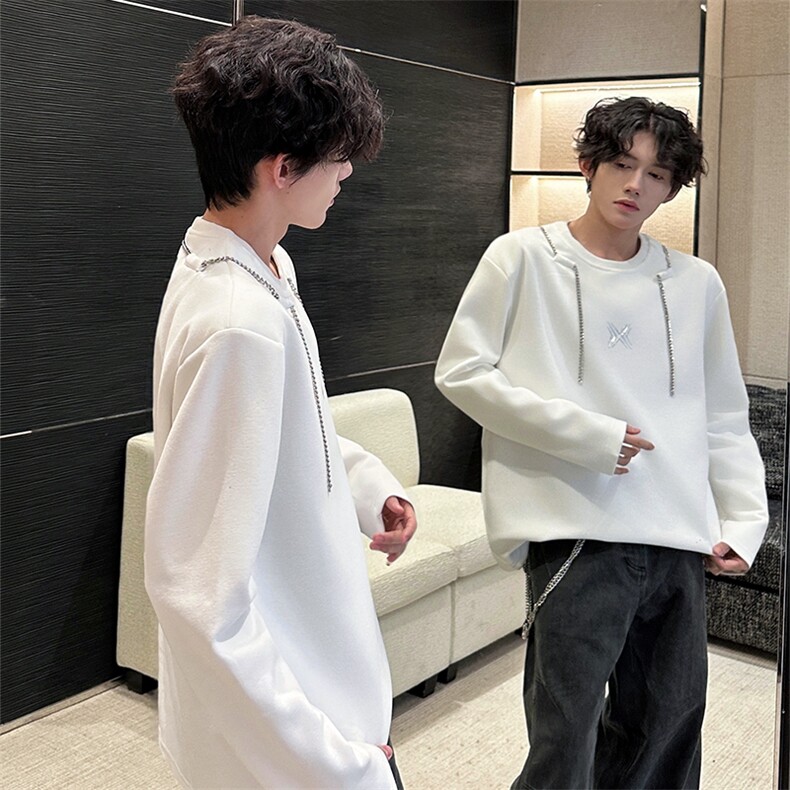 链条项链款男大时尚卫衣秋冬打底设计高街痞帅潮男打底衫长袖P55,男装卫衣,电商B319