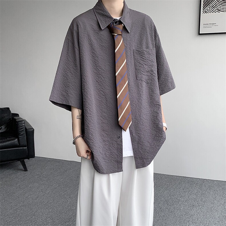 8XL-M泡泡纱盐缩肌理短袖衬衫男夏季冰丝外套防晒衬衣DC28011P36,男装衬衫,电商B312