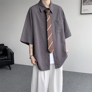 8XL-M泡泡纱盐缩肌理短袖衬衫男夏季冰丝外套防晒衬衣DC28011P36图片