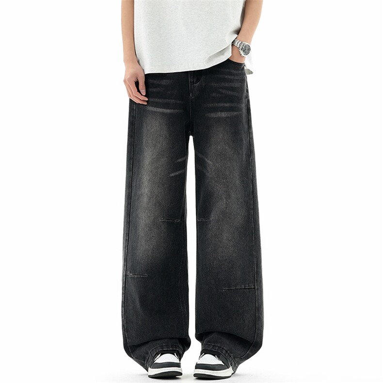 26年春季新款牛仔裤港风平腰百搭阔腿裤长裤纽扣美式折皱2171-P45，男装牛仔裤，星座1006