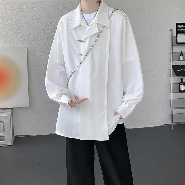 8XL-M风新中式黑色翻领长袖衬衫男秋季休闲衬衣痞帅CS537P58，男装衬衫，电商D206-1