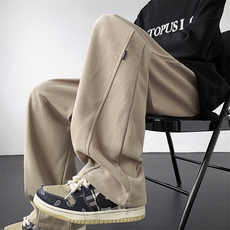 日系慵懒坠感裤子男春秋季oversize潮牌宽松直筒阔腿拖地休闲长裤，男装休闲裤，电商A017