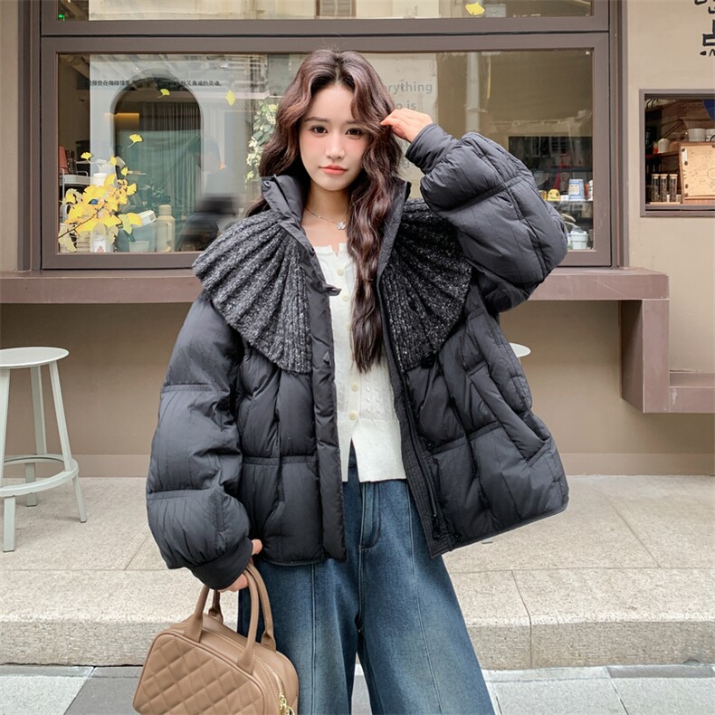 【新款】出货了针织拼接立领羽绒服90绒2C151-W51-P385-K578,女装羽绒服,2C151