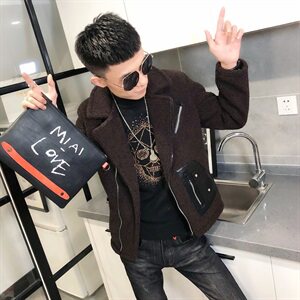 1羊羔毛棉服社会小伙加厚男棉衣斜拉车外套C301B-YG01图片