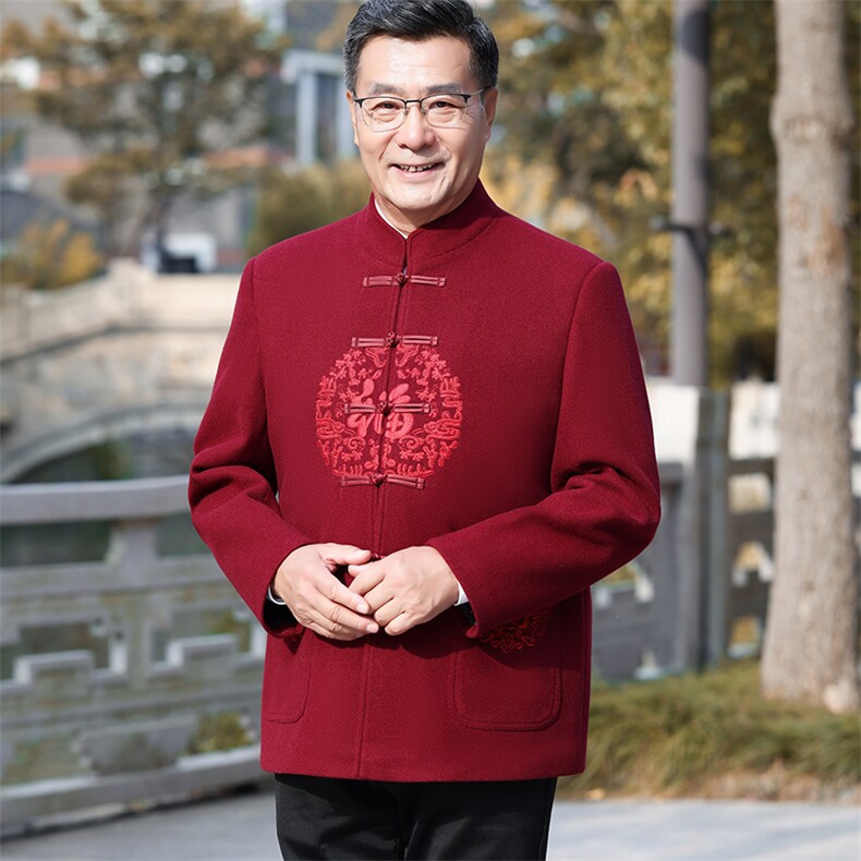 2024年秋冬新款中老年男女款立领长袖刺绣羊毛呢外套,女装毛呢外套,衣恋羊绒