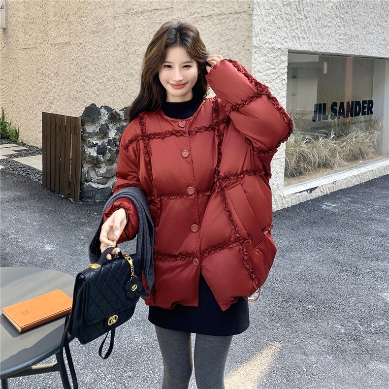 现货：冬季新款韩系披肩设计感拼接花边羽绒服2C135-8961P295K428,女装羽绒服,2C135