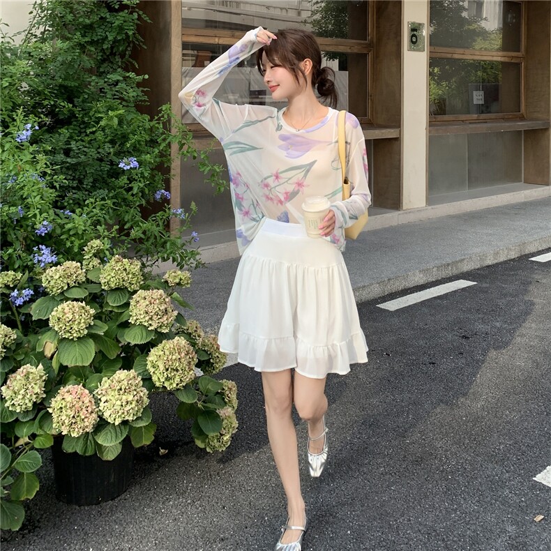 韩版氛围感印花防晒套装女2025夏季新款甜美显瘦高腰半身裙两件套图片
