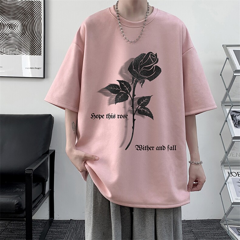 麂皮绒短袖男款t恤夏季薄款美式复古上衣服潮牌重磅圆领宽松半袖,男装T恤,电商A040