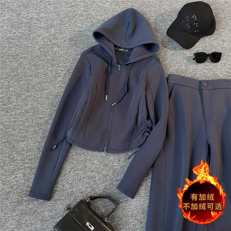 设计高级感休闲运动套装女秋冬新款气质减龄连帽卫衣直筒裤两件套,女装套装/套裙,江南