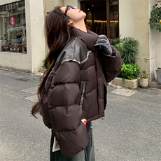 现货韩系短款拼皮羽绒服小个子白鸭绒外套女冬装139P240K358，女装羽绒服，2C232