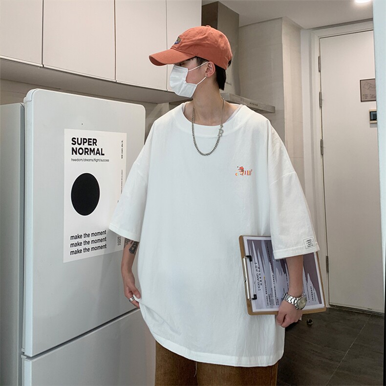 美式风刺绣短袖T恤男宽松型圆领百搭休闲印花上衣潮T3635-特价P22图片