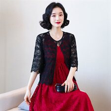 2023年蕾丝衫/雪纺衫夏季绣花短款开衫百搭圆领，女装蕾丝衫/雪纺衫，婵米儿