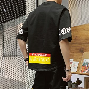 2024夏季男短袖t恤宽松潮流休闲运动五分半袖打底衫体恤DT13P30图片
