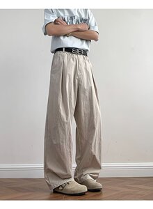 美式复古棉麻西裤男宽松直筒长裤双褶设计感亚麻透气阔腿西装裤图片