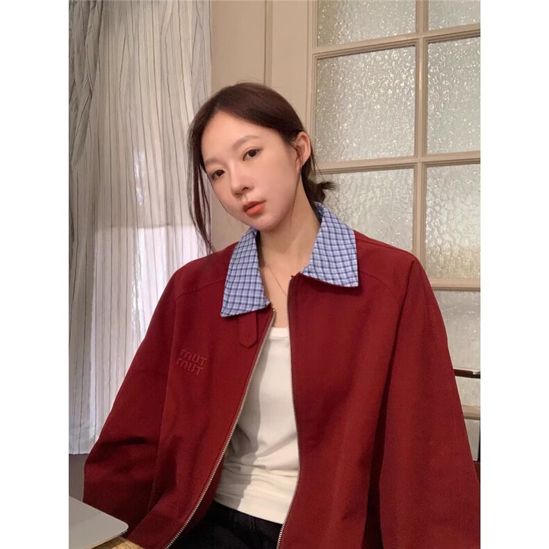 时尚格子拼接翻领开衫夹克女外套秋季新款设计感上衣WL7488-P60,男装夹克,星座1008