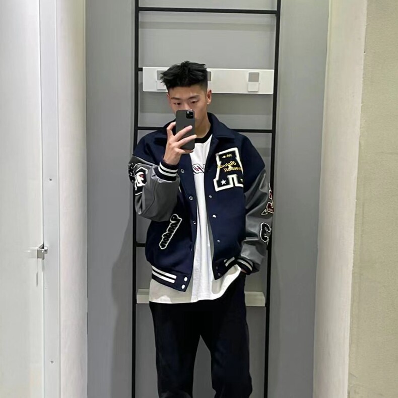棒球服外套春秋2025新款美式宽松设计感百搭学院风刺绣夹克上衣,男装夹克,星座218-8