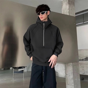 抖音得物二开 美式重磅宽松结构拉链设计防风高领连帽卫衣外套W76图片