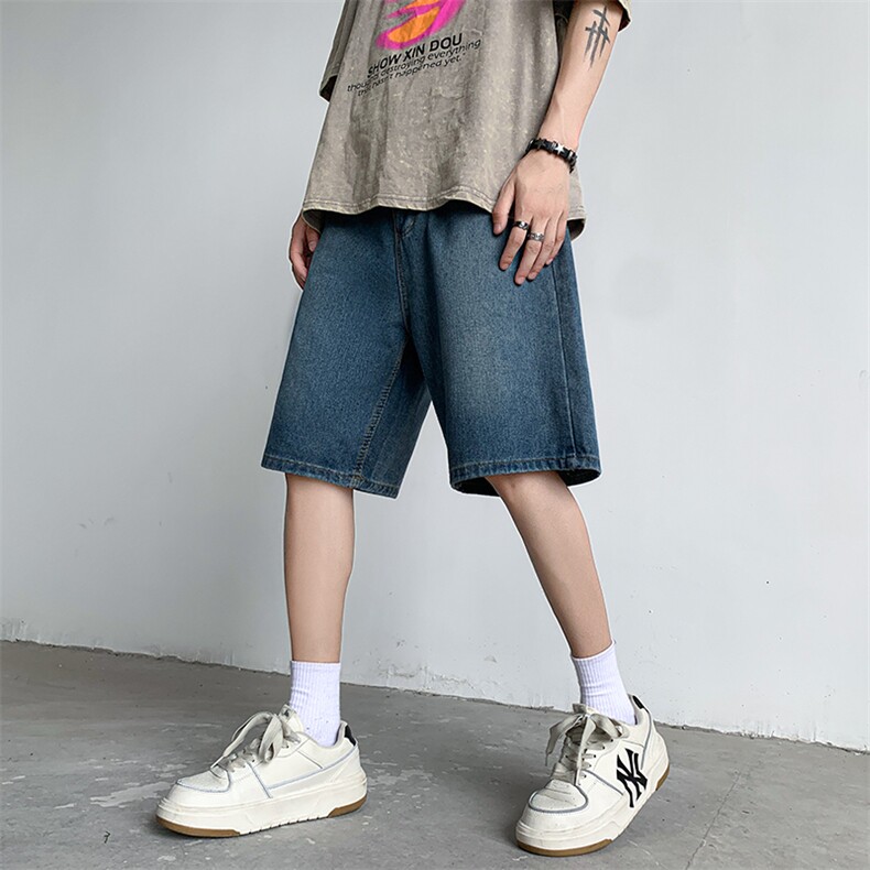 配腰带美式牛仔短裤男潮牌复古宽松休闲阔腿五分裤N05725-P40,男装牛仔裤,星座308B-1
