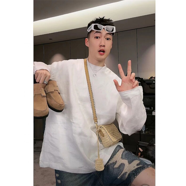 胖子高级感慵懒棉麻感长袖休闲宽松亚麻衬衣cs68-TP85,男装衬衫,电商A089-1
