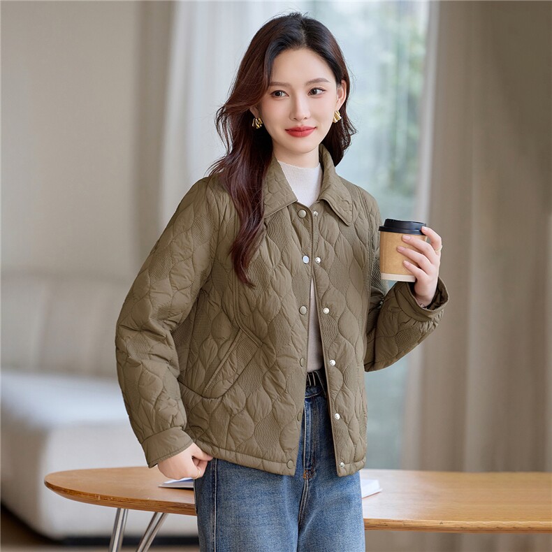 现货!2025年冬季时尚夹棉加厚翻领宽松女外套,女装棉衣/棉服,依恋蒂丝