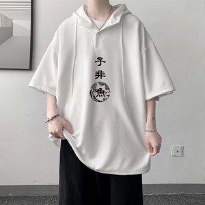 LD54070-P45 连帽短袖t恤男大码胖子带帽五分袖中袖 大皂风图片