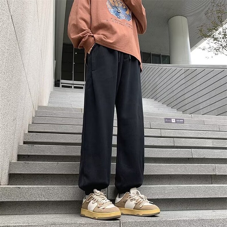 黑色垂感休闲裤男春秋潮牌高街裤子潮流百搭拖地直筒长裤 K028图片
