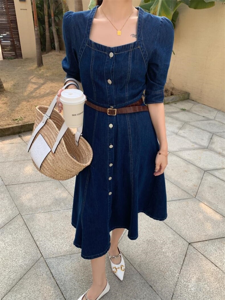 夏季薄款女人味牛仔连衣裙，女装连衣裙，肆尔