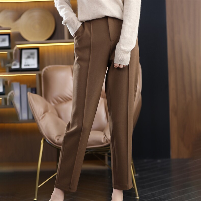 时尚女士中腰直筒休闲裤纯色简约显瘦百搭轻便长裤，女装休闲裤，臻维羊绒