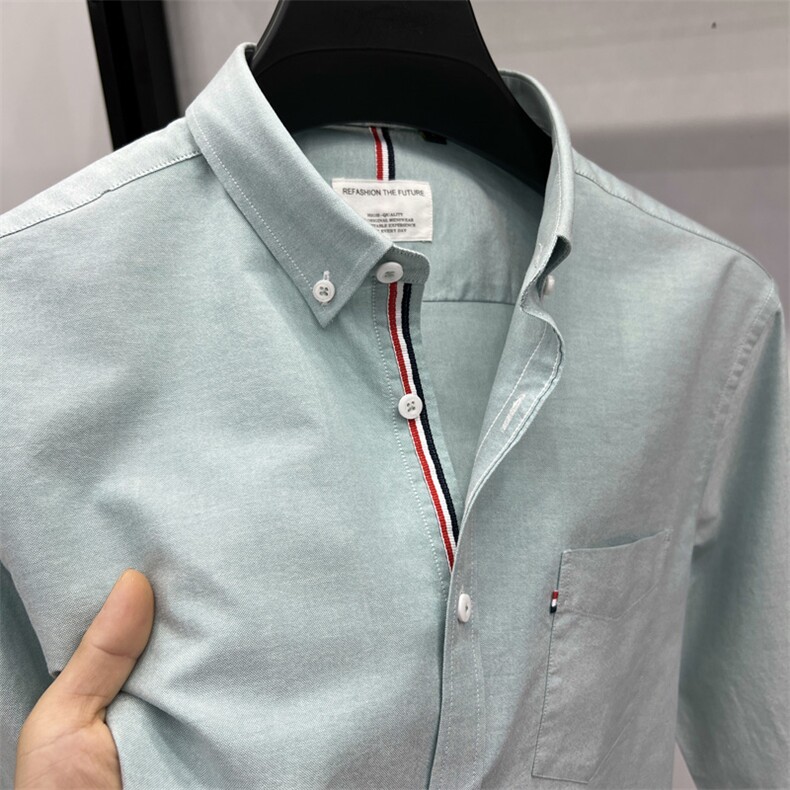 秋季正品新款纯棉白色衬衫男牛津纺商务休闲高端短袖口袋透气衬衣,男装T恤,电商B212（原钱塘6029）