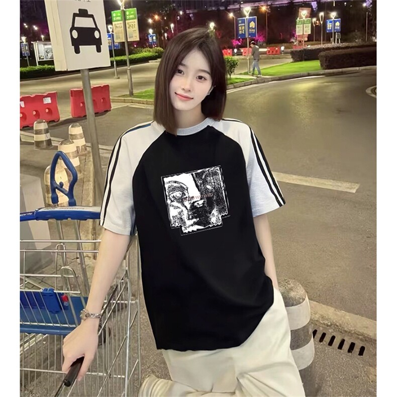 抖音得物品质二开240克宽松纯棉美式潮牌插肩三杠织带短袖T恤,男装T恤,电商A486