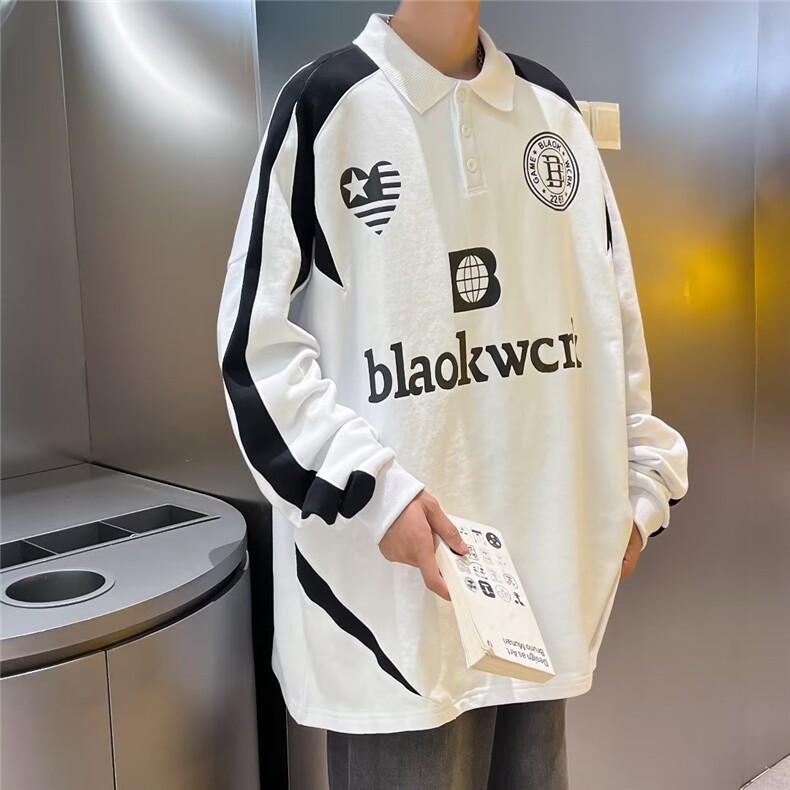 美式复古撞色炸街polo衫卫衣男潮长袖上衣W9909-P40,男装卫衣,星座1109-3