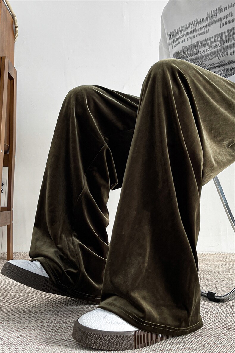8XL-M加绒美拉德宽松金丝绒阔腿裤垂感拖地裤K993P55加绒65控78,男装休闲裤,电商D206-1