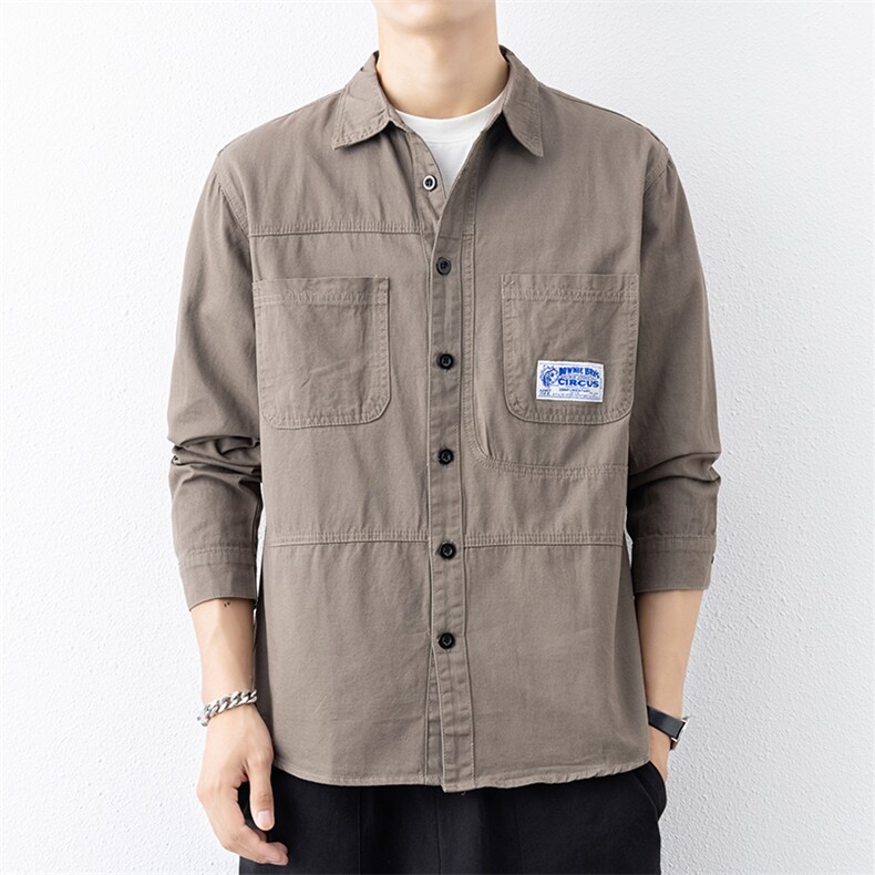 衬衣男新款纯棉工装翻领休闲时尚长袖衬衫XZ310B-3-CY807-P58,男装衬衫,星座310B-3