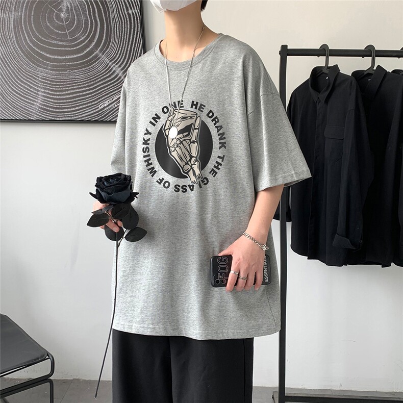 夏季新款港风潮流印花宽松圆领短袖T恤男T41P25控38,男装T恤,电商A268A