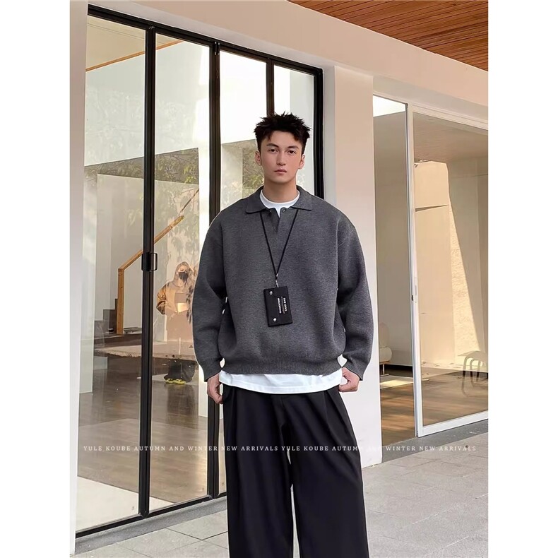 网图现货北极绒宽松翻领潮流V领毛衣男M5115特P55，男装针织衫/毛衣，星座205-3