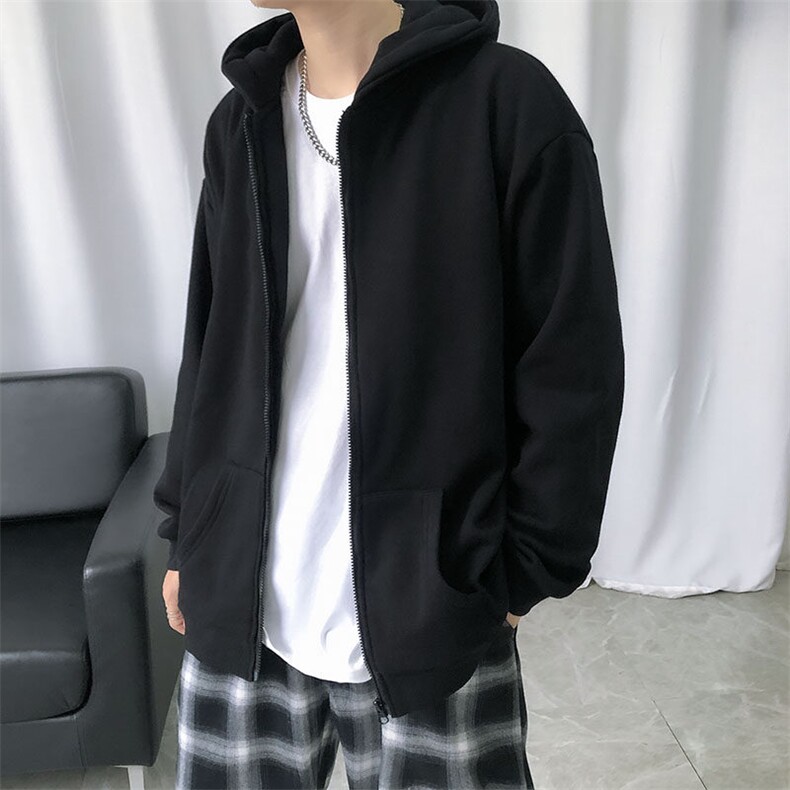 现货-开衫拉链卫衣男秋季宽松休闲连帽外套长袖W6681-P60加绒,男装卫衣,电商A351