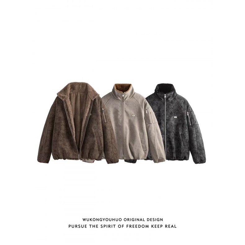 W10956-P108 网图现货 pu外套皮毛一体美式复古皮衣夹克机车服图片