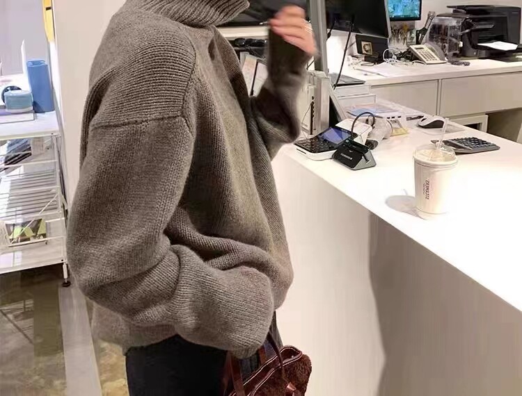 秋季新款舒适显瘦时尚百搭小窄边高翻针织衫,女装羊毛衫,恒恩羊绒