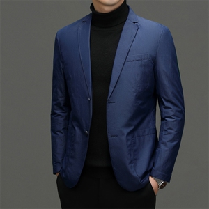 2023年新款冬季男士白鸭绒羽绒服翻领保暖外套修身西服大衣图片